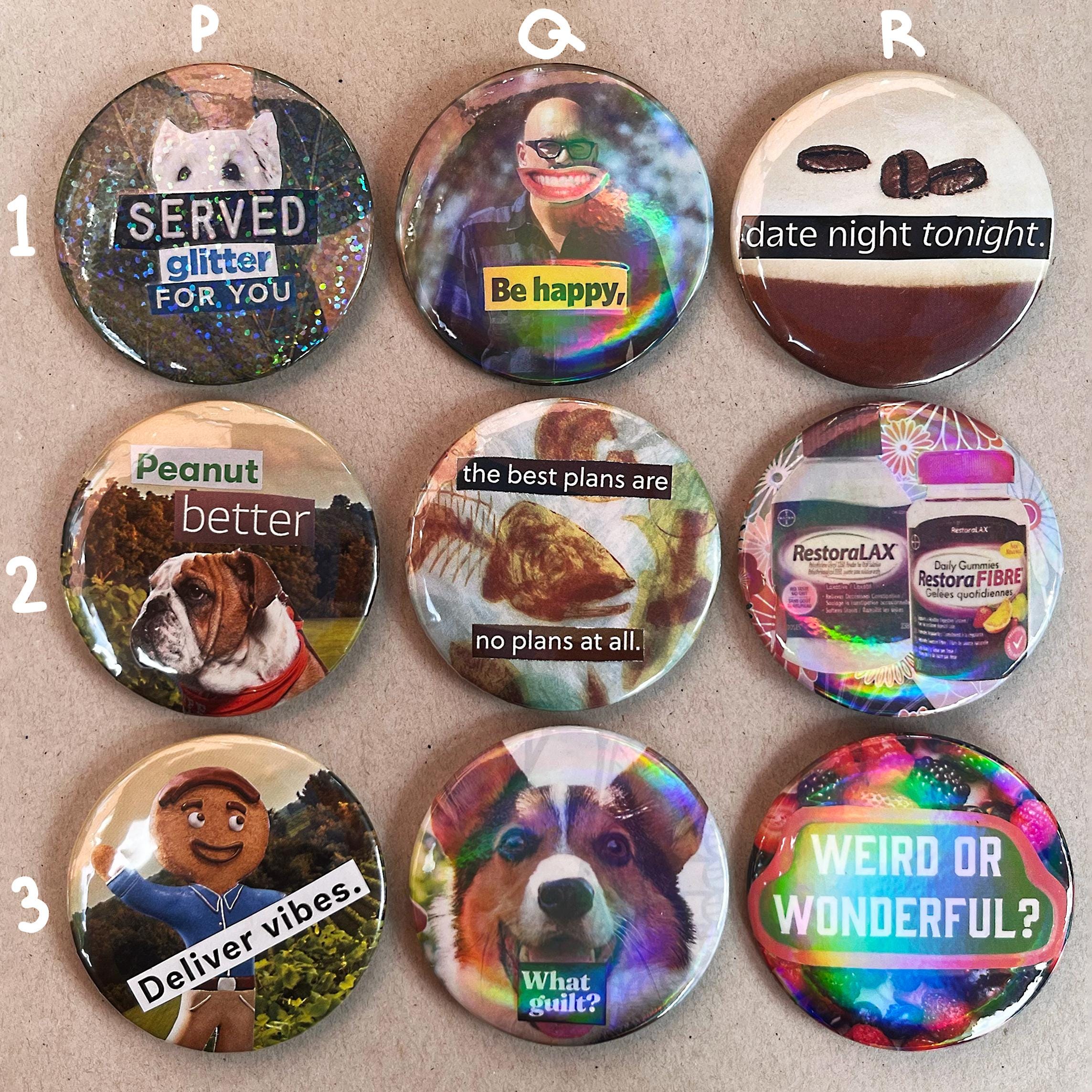 Collage Buttons 2.25 inch Handmade Original Pinback Buttons