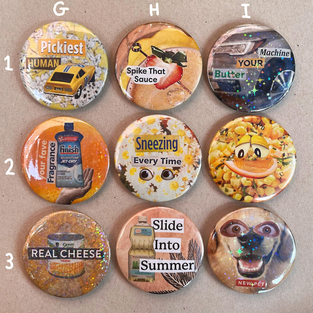 Collage Buttons 2.25 inch Handmade Original Pinback Buttons