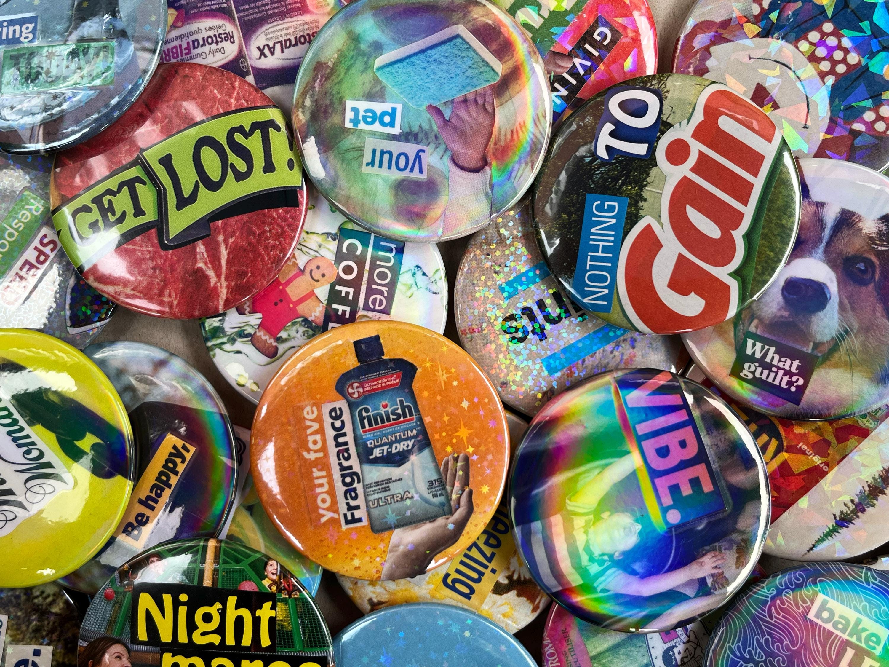 Collage Buttons 2.25 inch Handmade Original Pinback Buttons