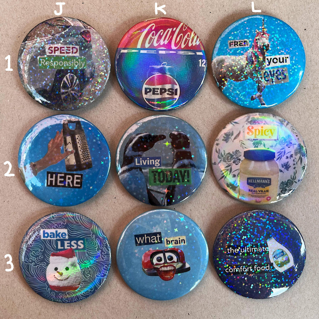 Collage Buttons 2.25 inch Handmade Original Pinback Buttons