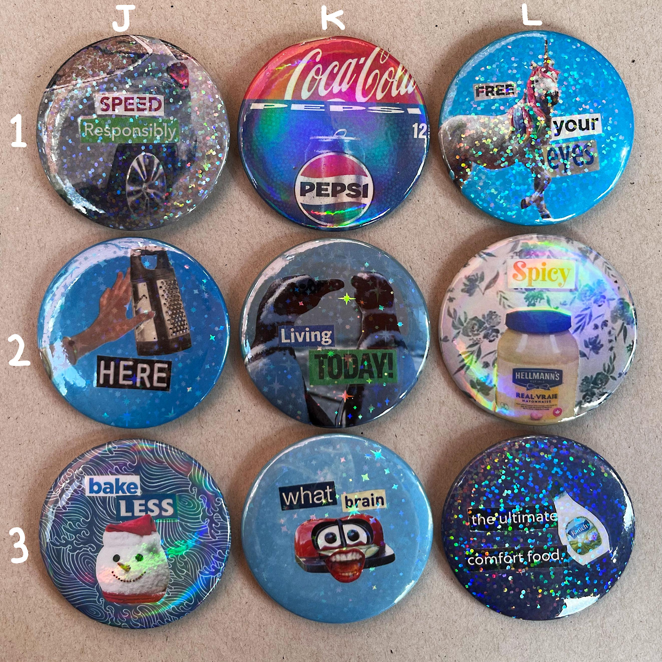 Collage Buttons 2.25 inch Handmade Original Pinback Buttons
