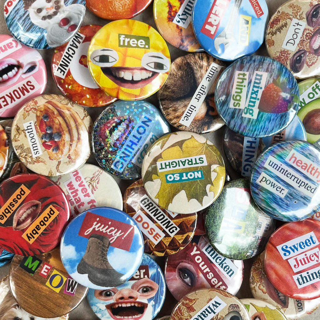 Collage Buttons 1.25 inch Handmade Original Pinback Buttons
