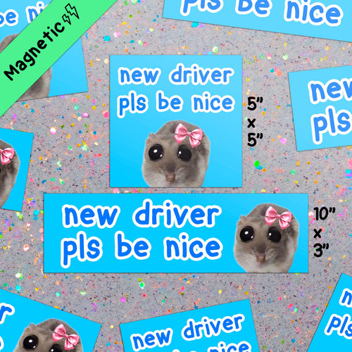 "new driver pls be nice" Rat Car Bumper Magnet