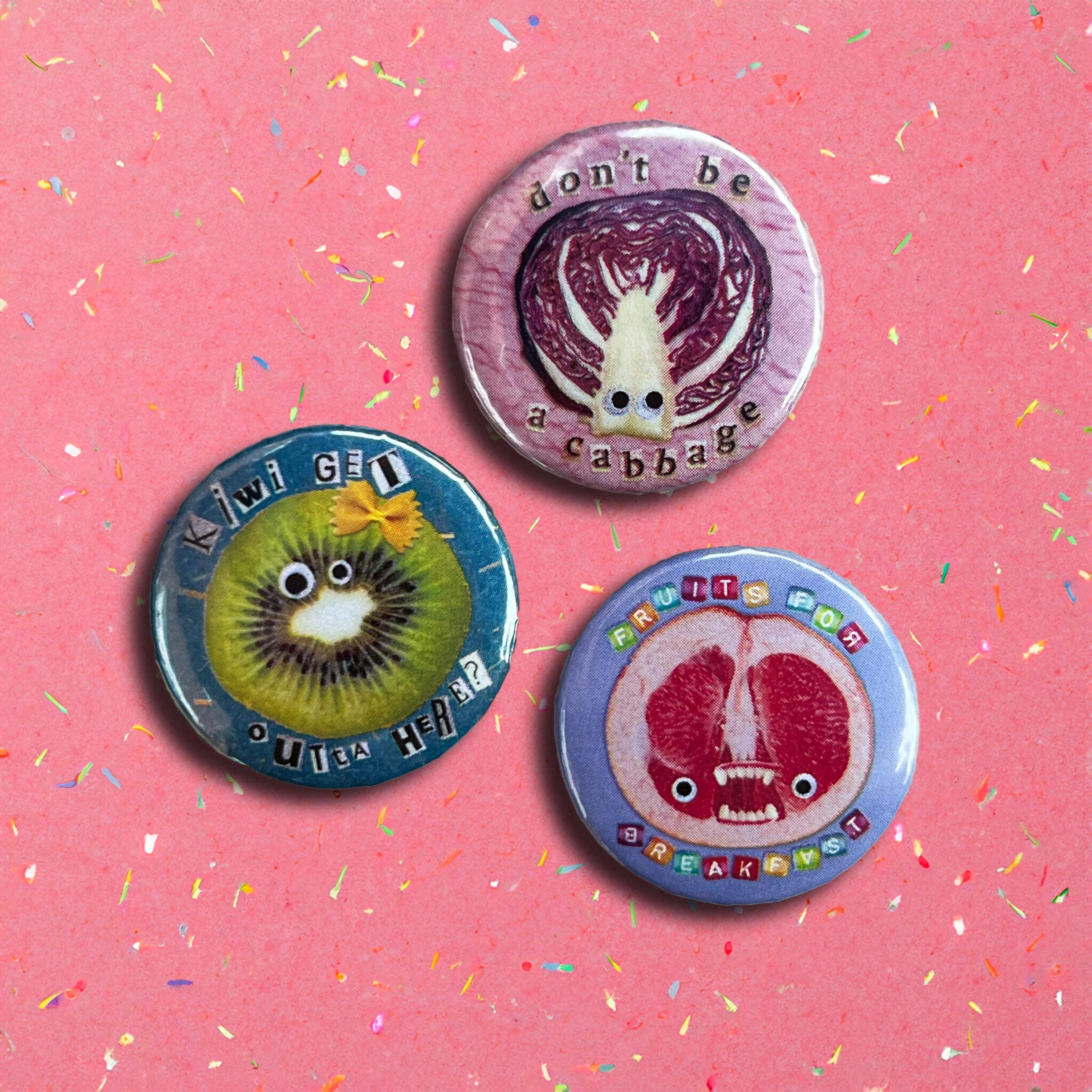 Fruit & Veggie Collage Pinback Button Set
