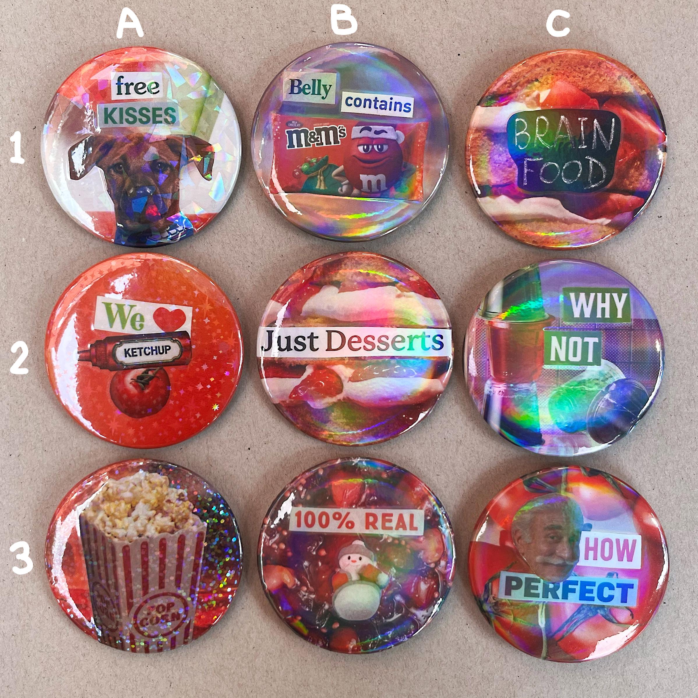 Collage Buttons 2.25 inch Handmade Original Pinback Buttons